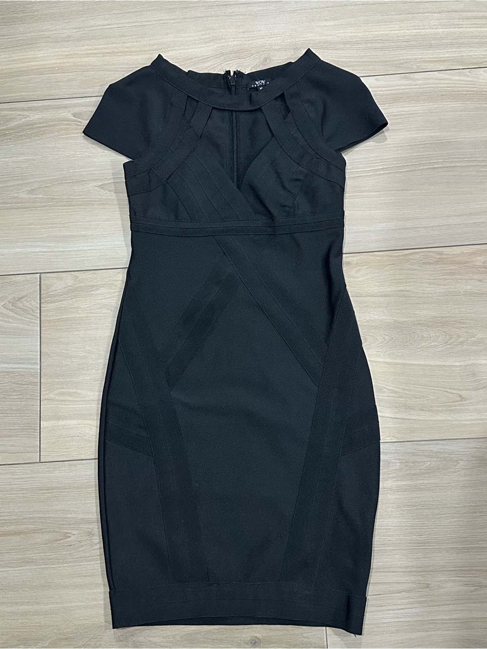 WOW couture Black Cap-Sleeve Sheath Dress